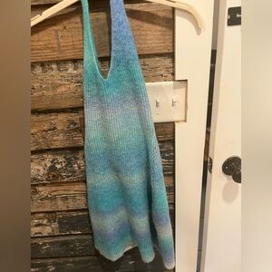 Peppermayo Ombré Blue Knit Mini Dress Vibrant Style with Halter Neckline